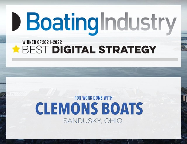 clemons boats winner of best digital strategy 2021-2022 from boating industry graphic