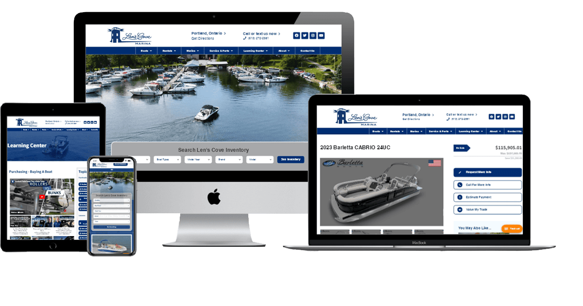 len's cove marina website redesign mockup
